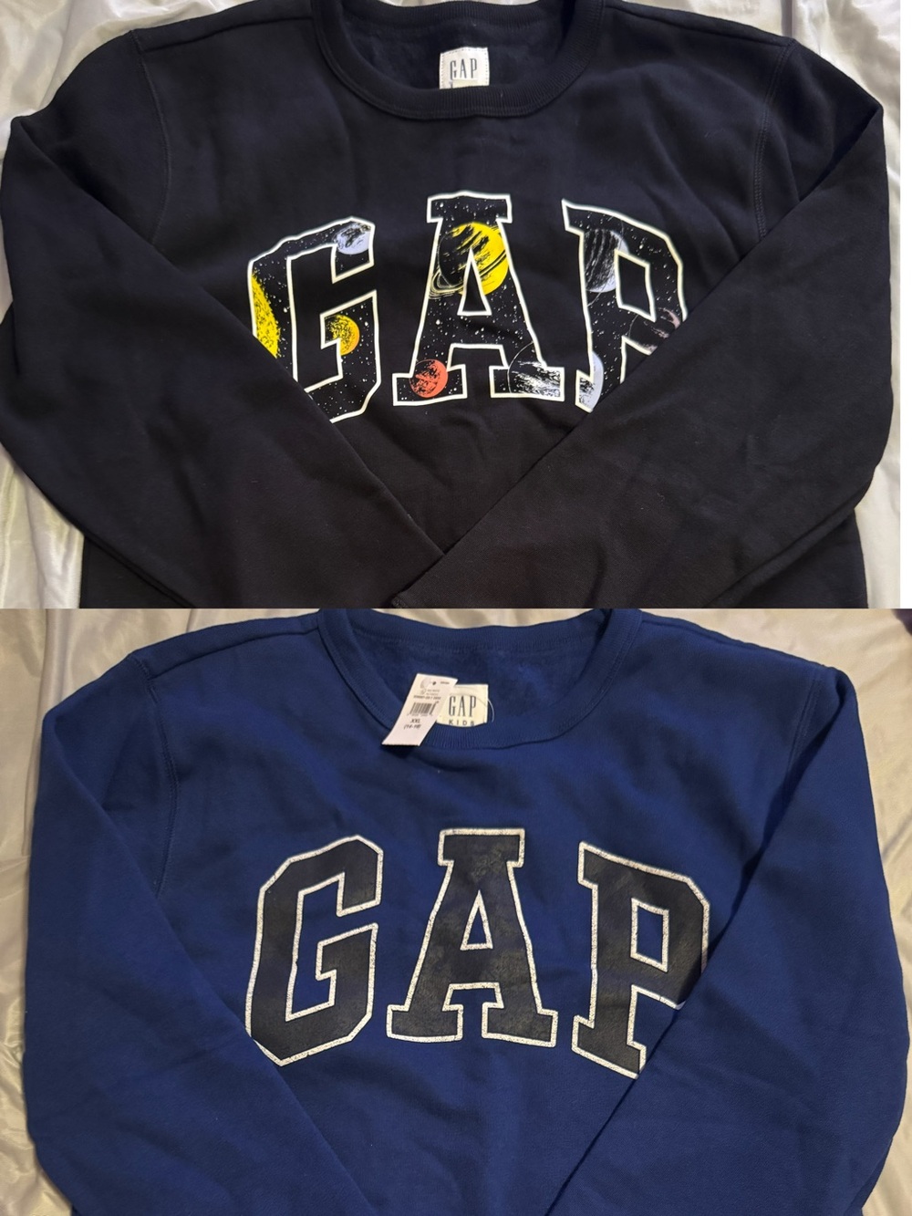 BRAND NEW GAP Kids XXL(14-16) Crewneck Sweatshirts - Black and Blue (Set of 2)